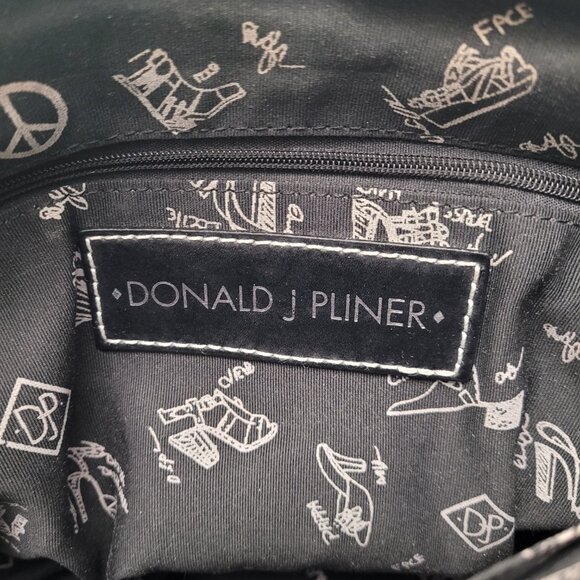 djp Donald J Pliner Lipgloss Patent Leather Satchel Shoulder Bag Black Tote - Picture 7 of 12